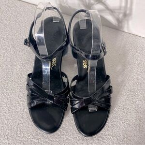 SAS Black Leather Tripad Comfort Low Wedge Strappy Sandals 12